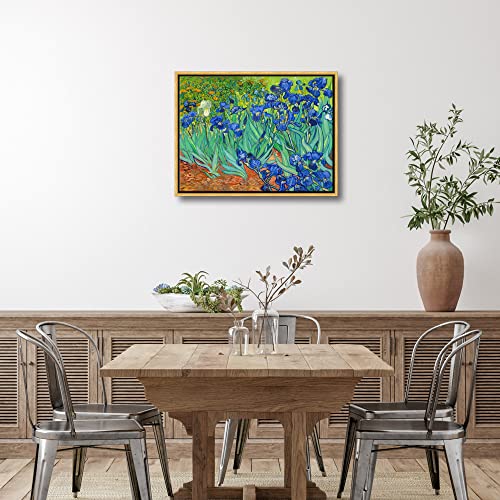 Wieco Art Framed Wall Art Canvas Prints Irises By Van Gogh Famous Flowers Oil Paintings Reproduction Abstract Canvas Prints for Home Living Room Decorations Bronze Gold Frame