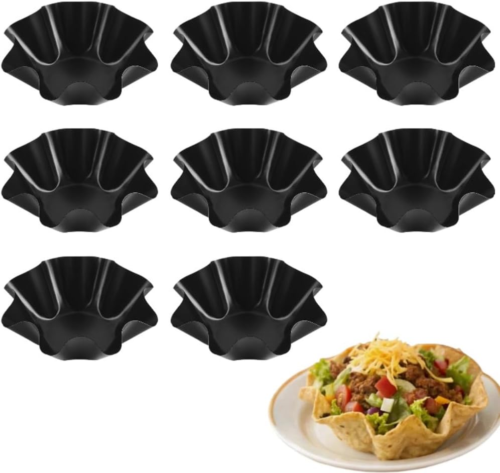 8 Pack Taco Shell Molds - Carbon Steel Tortilla Salad Bowl Maker for Oven Baking | 6.9" Size