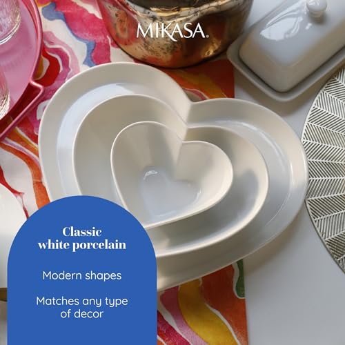 MIKASA Chalk Porcelain Heart-Shaped Bowl, Large Heart Bowl for Snacks and Salads, 21cm | White Serving Dish for Parties and Buffets | Dishwasher Safe & Gift Packaged