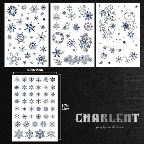 CHARLENT Snowflake Semi-Permanent Fake Tattoos 2 Weeks Long Lasting Waterproof