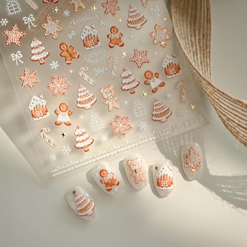 5D Embossed Christmas Nail Stickers Self-Adhesive Winter Decals