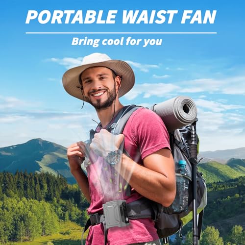 Portable Waist Fan - 10000mAh Rechargeable Clip-On Cooling Fan (Grey)
