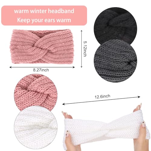 TIOSRU 4-Pack Knit Ear Warmer Headbands for Women Winter Cold Weather
