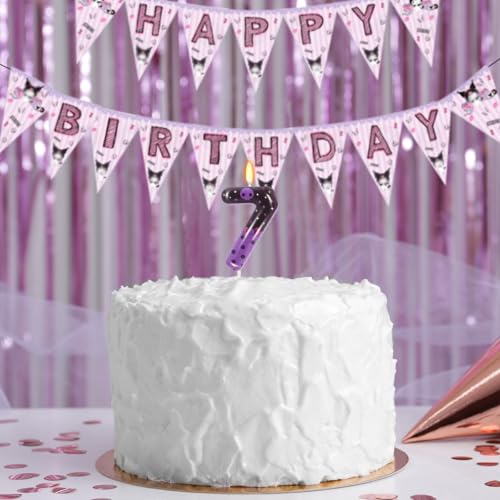 Purple Black Skull Number 7 Birthday Candle - Kpop Cake Topper