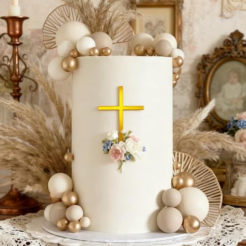 Gold Mirror Cross Cake Topper for Baptisms & Communions