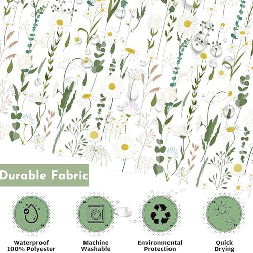 Lindameler Sage Green Floral Shower Curtain - 72x72 Inch Waterproof Bath Decor