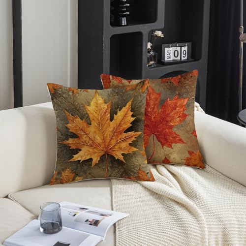 Autumn Maple Leaves Throw Pillow Covers 18x18 - Set of 2