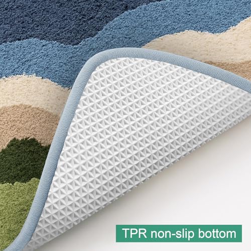 LICOZYVE Blue Beach Microfiber Bath Mat, 1'4" x 1'11" Absorbent Non-Slip Rug