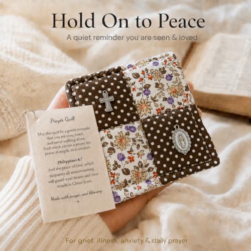 Onism Large Pocket Prayer Quilt with Cross & Mary Charm