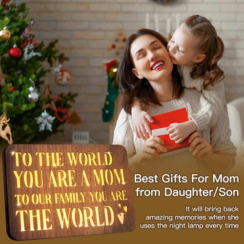 Mom Wooden Night Light Gifts - Heartwarming Walnut Table Lamp for Mom