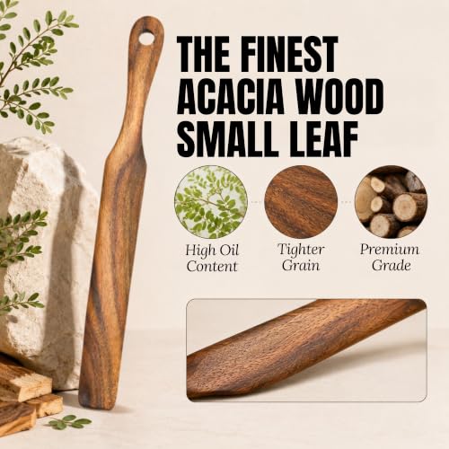 KitchenPal Wooden Sourdough Starter Spatula - 11 Inch Acacia Wood Spurtle