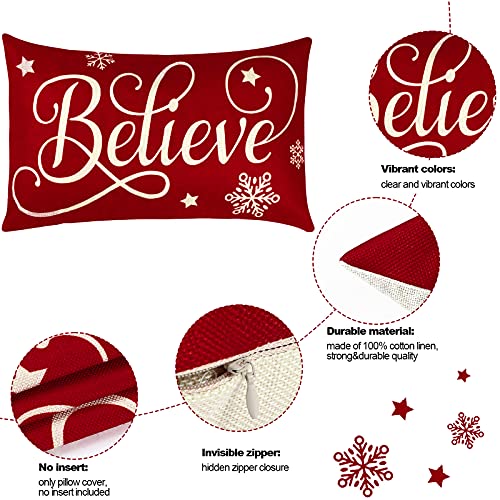 Tegeme 2-Piece Christmas Throw Pillow Covers, 12x20 Inch Linen Cushion Cases