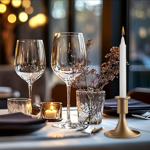 OLULU Gold Taper Candle Holders - 2PCS Vintage Brass Design
