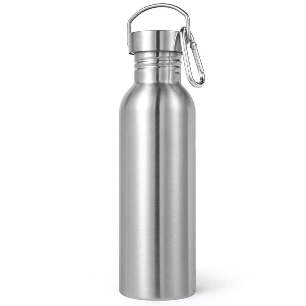 Volhoply 26oz Uninsulated Single Walled Water Bottle, Stainless Steel Reusable Water Bottles with Handle & Carabiner, BPA Free Wide Mouth Water Bottles for Gym Sports Camping(Silver,1)