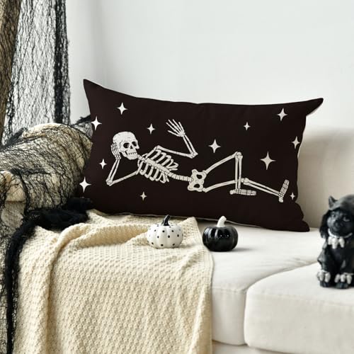 AVOIN colorlife Halloween Skull Throw Pillow Cover, 12x20 Inch Farmhouse Case