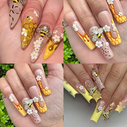 Quezadyl 12 Grids 3D Bee & Sunflower Nail Art Charms with Resin Rhinestones
