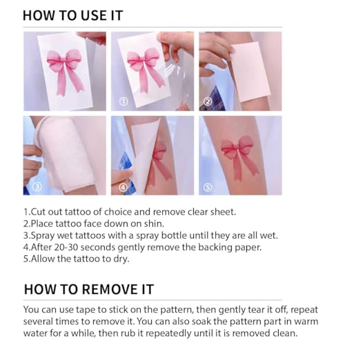 Pink Bow Temporary Tattoos for Kids and Party Favors, 10 Sheets