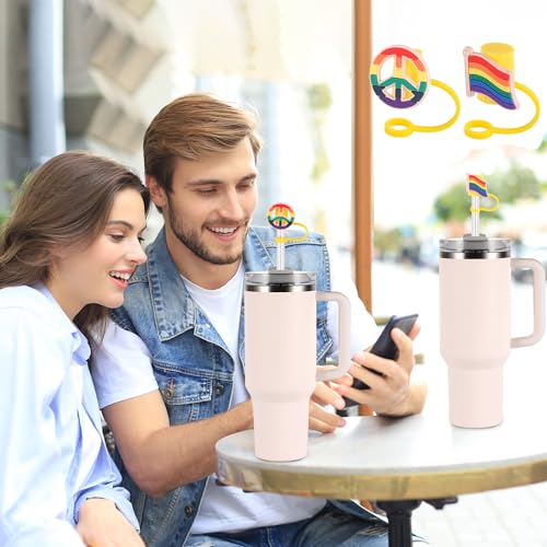 Rainbow Straw Toppers for Stanley Cup - 8 Pcs Silicone Straw Lids