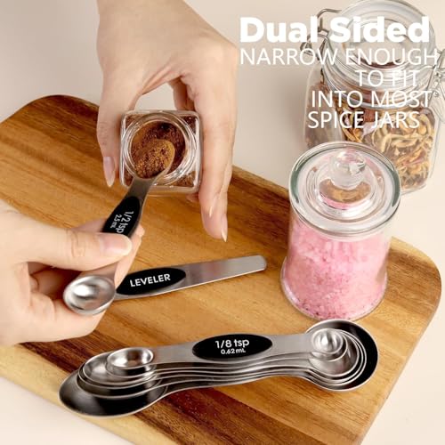 ChefAide Black Magnetic Measuring Spoons Set, Dual Sided Stainless Steel