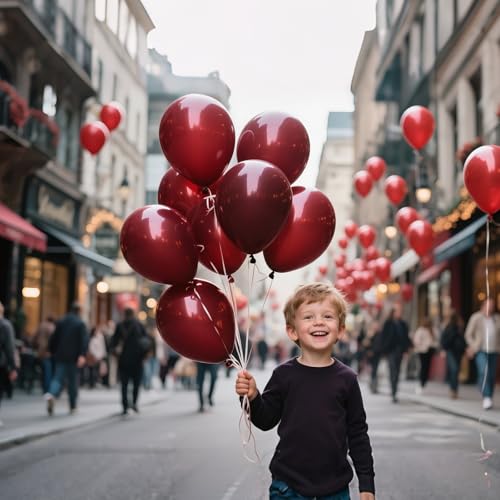 KUULBELA 110pcs Burgundy Red Balloons 12 Inch with Ribbons - Birthday & Party Decorations