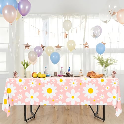 Daisy Disposable Tablecloths - 2 Pack, 54" x 108" Groovy Party Table Covers