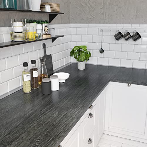 CRE8TIVE Dark Grey Wood Contact Paper, 12" x 80" Waterproof Vinyl Wallpaper