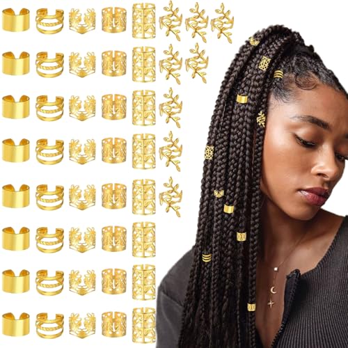 48 Pcs Metal Hair Jewelry for Braids Adjustable Dreadlock Cuffs
