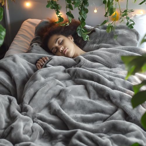 Bedsure Full Size Flannel Fleece Bed Blanket - Soft Grey Plush Throw 84x90