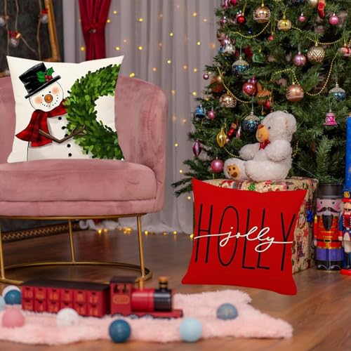 Christmas Pillow Covers Set of 4 - 18x18 Inch Santa & Tree Designs