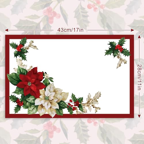 Christmas Paper Placemats 50 Pack Red Green Poinsettia Holiday Table Decor