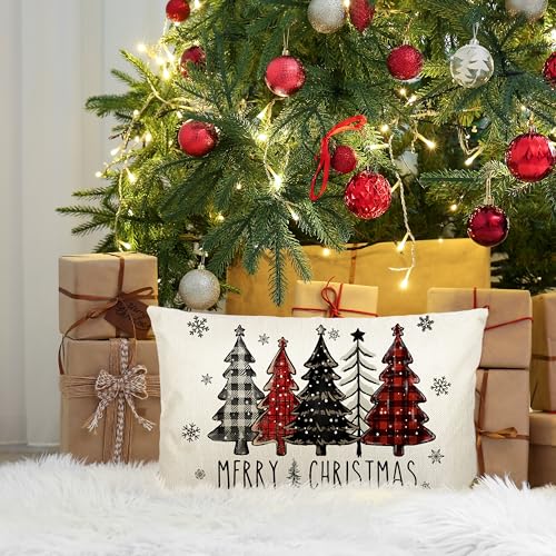 THAWAY Christmas Pillow Cover - 12x20 Inch Red Black Buffalo Plaid