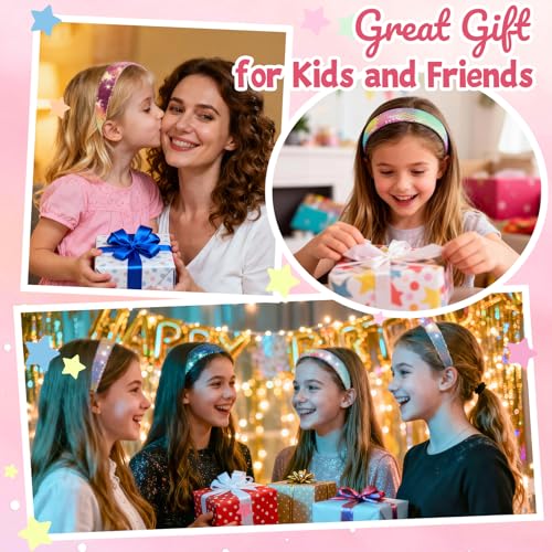 ROISDIYI Sequin Headbands for Girls, 2-Pack Sparkly Glitter Hair Bands