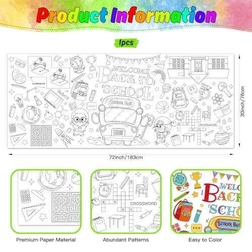 Colorful Back to School Coloring Tablecloth 72x30 inches for Kids Crafts & Activities - Linsuminn