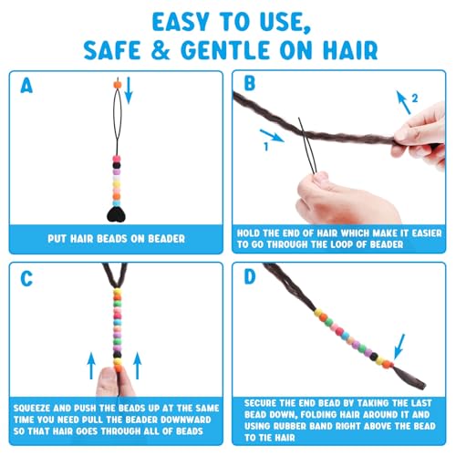 COSOOS Silicone Hair Beads for Braids with Quick Beaders and Rubber Bands