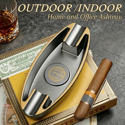 CIGARFEAST Portable Cigar Ashtray - Black, Windproof Boat Design for Outdoors