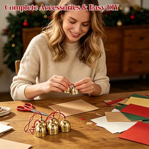 Brass Hanging Bells Set of 10 - 1.1 Inch Gold Bells for Crafts