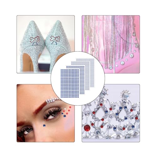 Self-Adhesive Blue Rhinestone Stickers - 4 Sizes Gem Sheets for Crafts & Nails