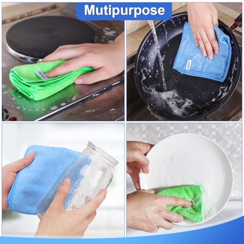 ovwo Microfiber Cleaning Cloths, 12-Pack, 12" x 12" Absorbent Lint-Free Towels