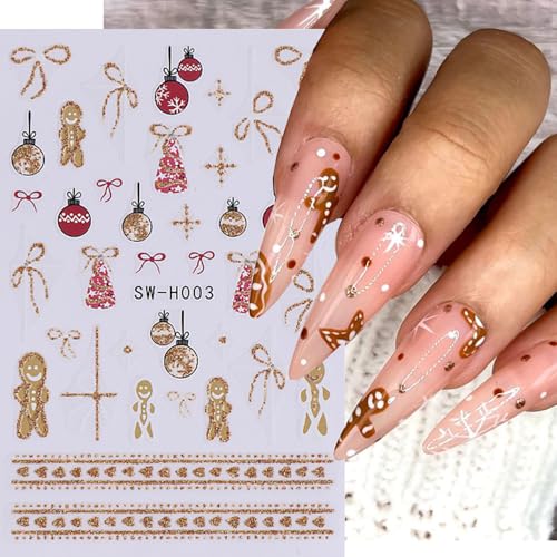 Christmas Nail Art Stickers 3D Self-Adhesive Winter Decals - 8 Sheets