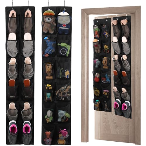 GOMAJI Over the Door Shoe Organizer, 24-Pocket Hanging Mesh Storage, Black