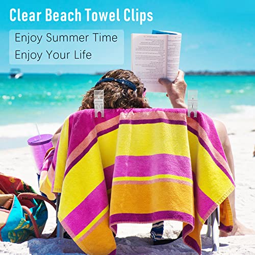 Heavy-Duty Beach Towel Clips for Chairs - 8-Pack Clear Windproof Clamps