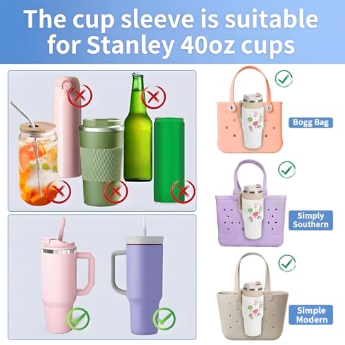 TOYORK Cup Holder for Bogg Bag, White PVC Tumbler Carrier with Shoulder Strap