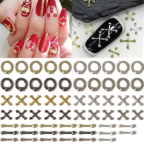 60Pcs Metal Nail Charms Punk Gothic Alloy Gems for Manicure DIY Art Decor