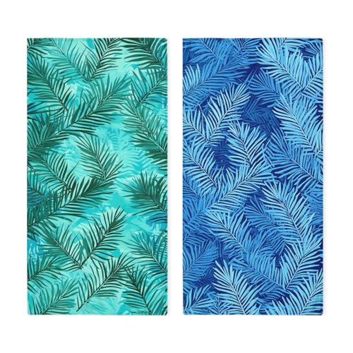 Palm Leaves Hand Towels Set of 2 - 14"x28" Absorbent Decorative Towels for Bathroom, Gym, Spa