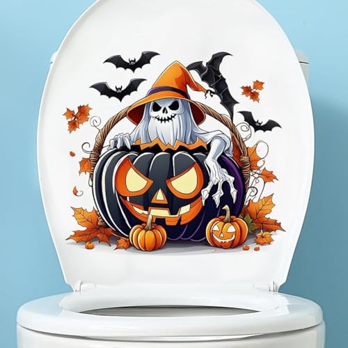 Halloween Ghost Pumpkin Toilet Seat Sticker Decal - Waterproof & Self-Adhesive