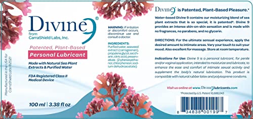 Divine 9 Water-Based Personal Lubricant – Sensitive Skin, Latex Safe, Glycerin & Paraben Free, 3.38 oz