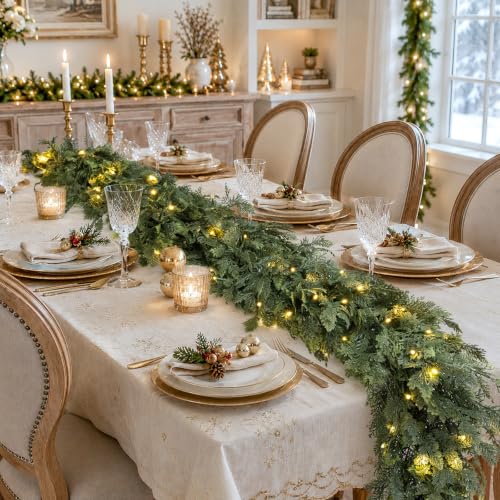 Pre-Lit Christmas Cedar Garland 9FT with Lights - Green, 4 Pieces
