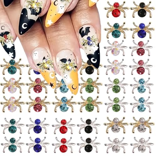36 Pcs 3D Halloween Spider Nail Charms Rhinestones Metal Alloy Jewelry