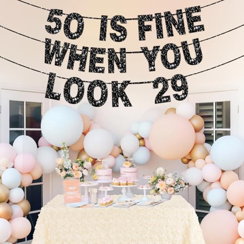 50 is Fine When You Look 39 Black Birthday Banner for Women