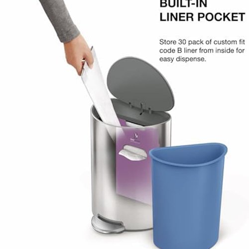 simplehuman 6L semi-Round Step can, Brushed Stainless Steel